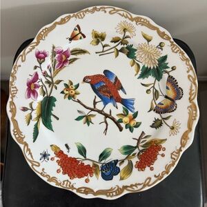 Floral and Bird Porcelain Decorative Plate Vintage Heavy 12.5”